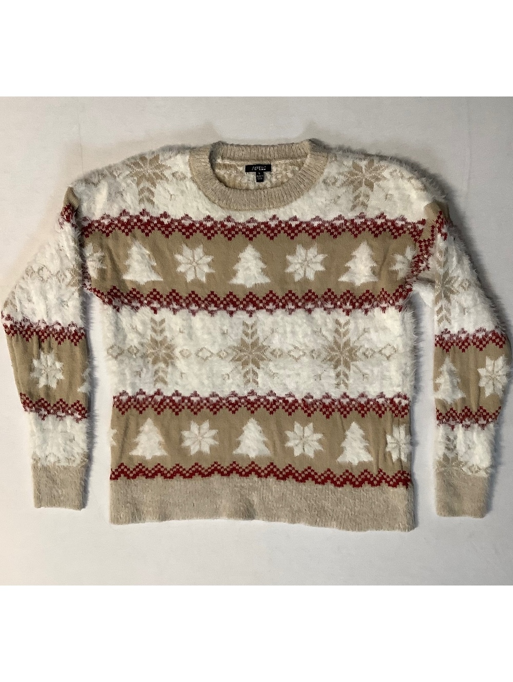 Apt. 9 Women's Large Beige and White Holiday Pattern Sweater